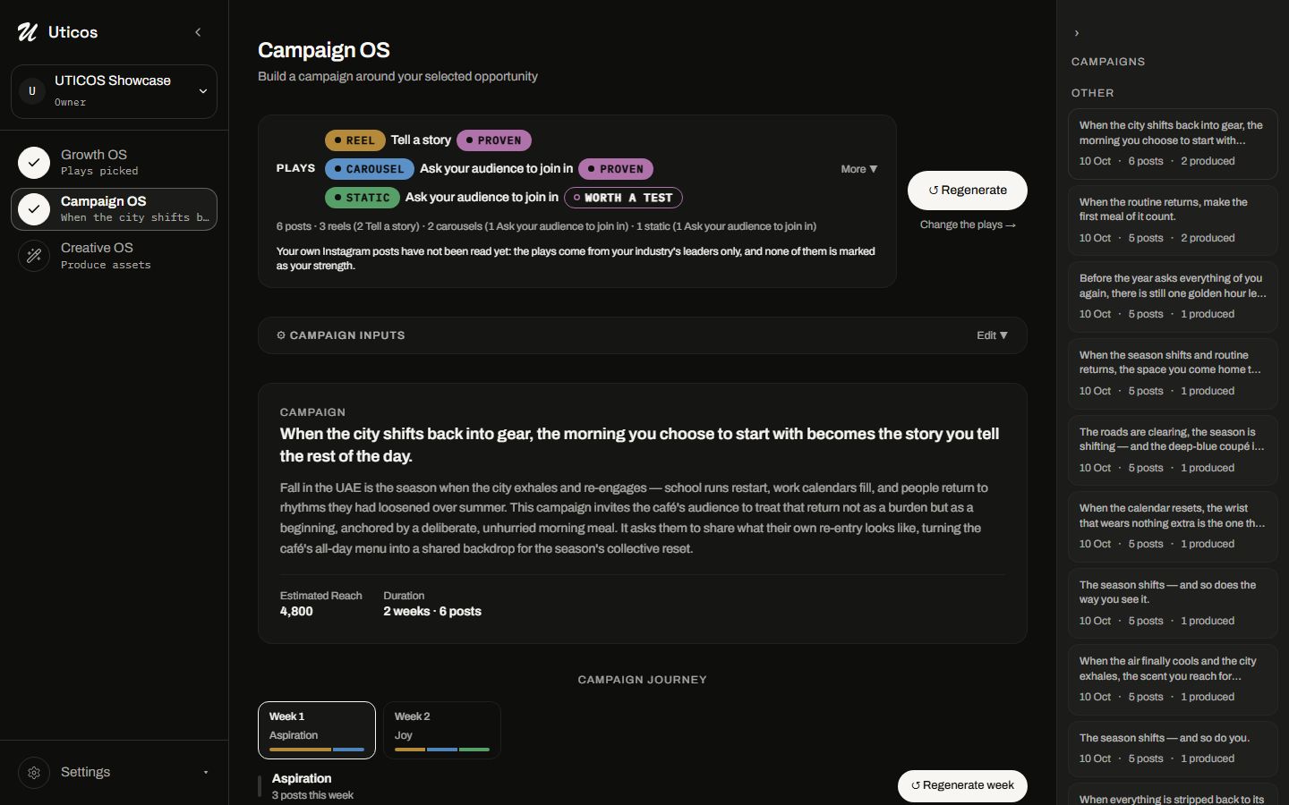 Campaign OS — the plan with its posts